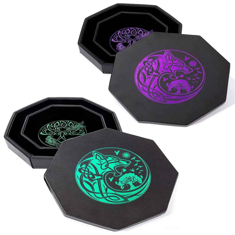 Green Wolf Dice Tray + Purple Wolf Dice Tray