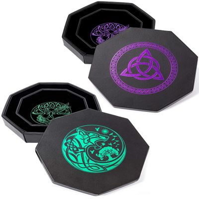 Purple Celtic Knot Dice Tray + Green Wolf Dice Tray