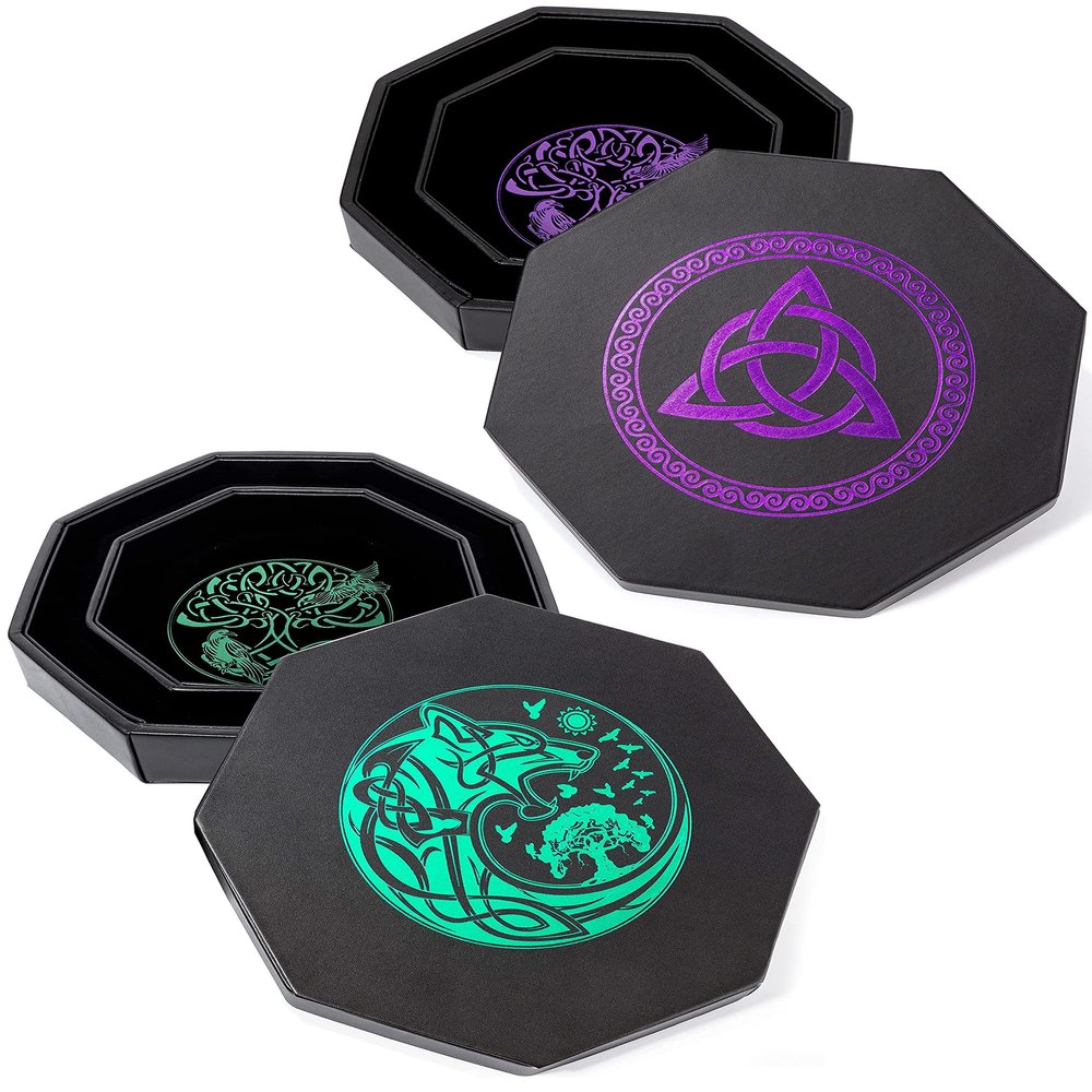 Purple Celtic Knot Dice Tray + Green Wolf Dice Tray