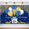 Custom 1st Birthday Decoration Banner - Personalize Your Celebration with Your Own Photo and Name-Navy blue view 1