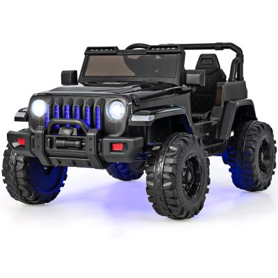 OLAKIDS Kids Ride on Truck, 12V Electric Vehicle with Remote Control, Battery Powered Toddler Car with Music, Horn, 3 Speeds, LED Lights, Bluetooth, USB, Radio (Solid Black)