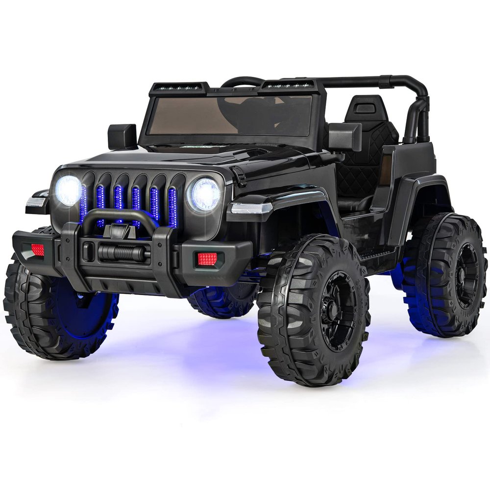 OLAKIDS Kids Ride on Truck, 12V Electric Vehicle with Remote Control, Battery Powered Toddler Car with Music, Horn, 3 Speeds, LED Lights, Bluetooth, USB, Radio (Solid Black)