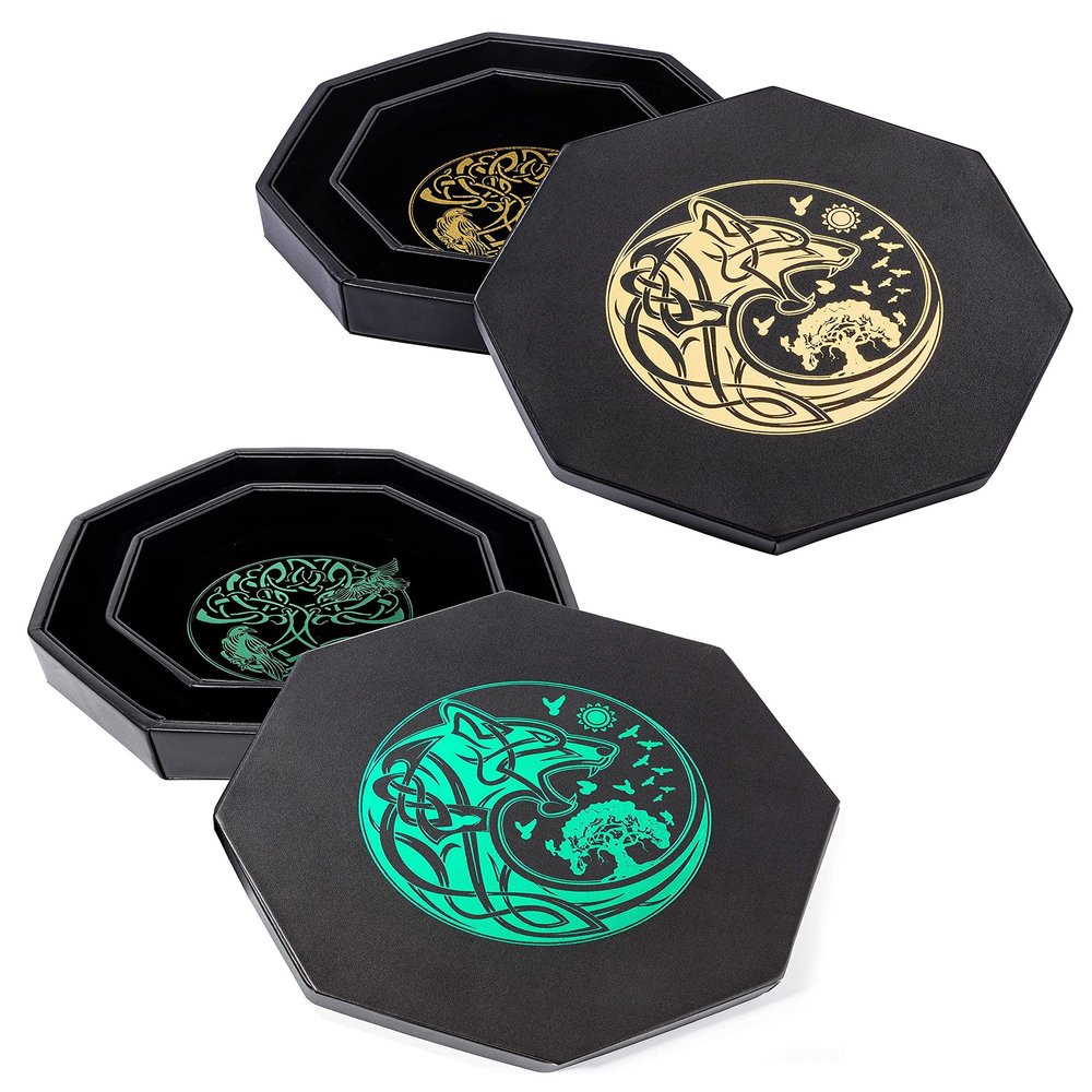 Gold Wolf Dice Tray + Green Wolf Dice Tray