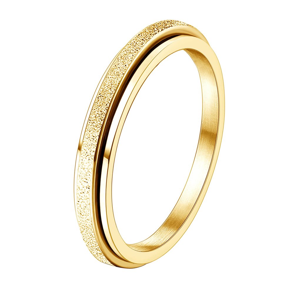 Diamday Gold Fidget Rings for Women Men -2mm Titanium Steel Spinner Ring for Anxiety Stress Relief Glitter Sandblast Spinning Figit Anxiety Jewelry for Women Gifts Bands Size 6