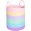 MINTWOOD Design Large Decorative Woven Cotton Rope Basket, Tall Laundry Basket Hamper, Blanket Basket for Living Room, Storage Baskets for Toys, Towel, Throw, Pillow, 60L Pastel Rainbow view 1