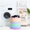 MINTWOOD Design Large Decorative Woven Cotton Rope Basket, Tall Laundry Basket Hamper, Blanket Basket for Living Room, Storage Baskets for Toys, Towel, Throw, Pillow, 60L Pastel Rainbow view 2