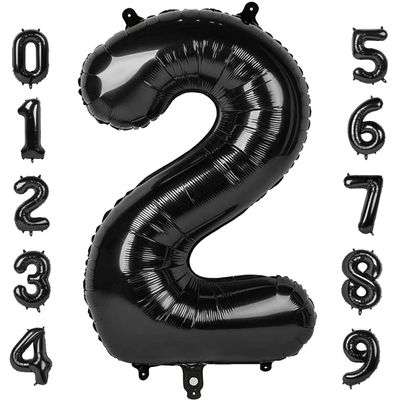 2 Numbers Balloon 40 Inch Black Two Balloon Number Birthday Decor, 2nd 12 21st Party Celebration Decorations Graduations Wedding Baby Shower