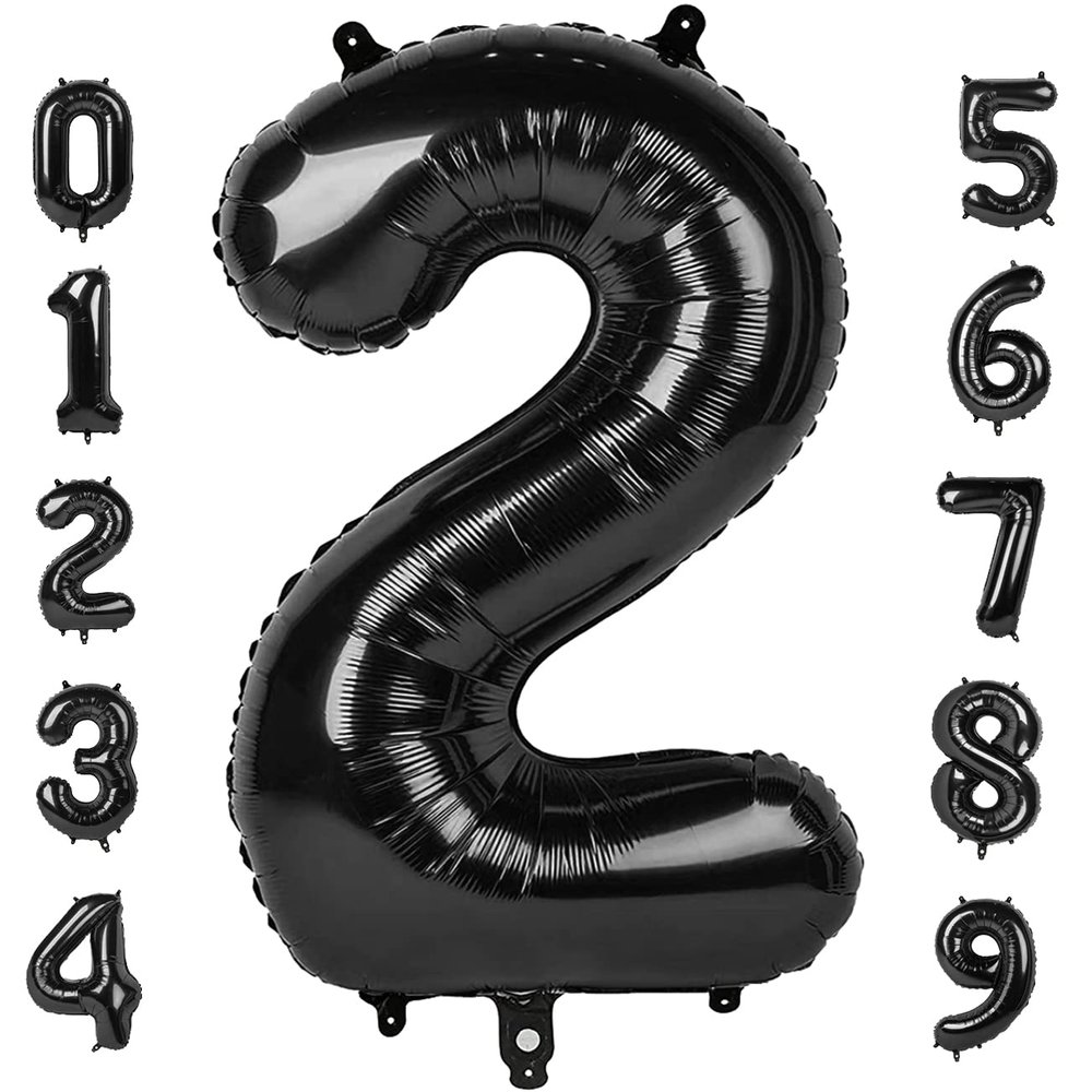 2 Numbers Balloon 40 Inch Black Two Balloon Number Birthday Decor, 2nd 12 21st Party Celebration Decorations Graduations Wedding Baby Shower