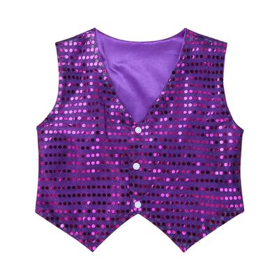ACSUSS Kids Boys Sparkle Sequins Vest Waistcoat Jacket Hip-Hop Jazz Modern Dance Choir Performance Costume Purple 11-12 Years
