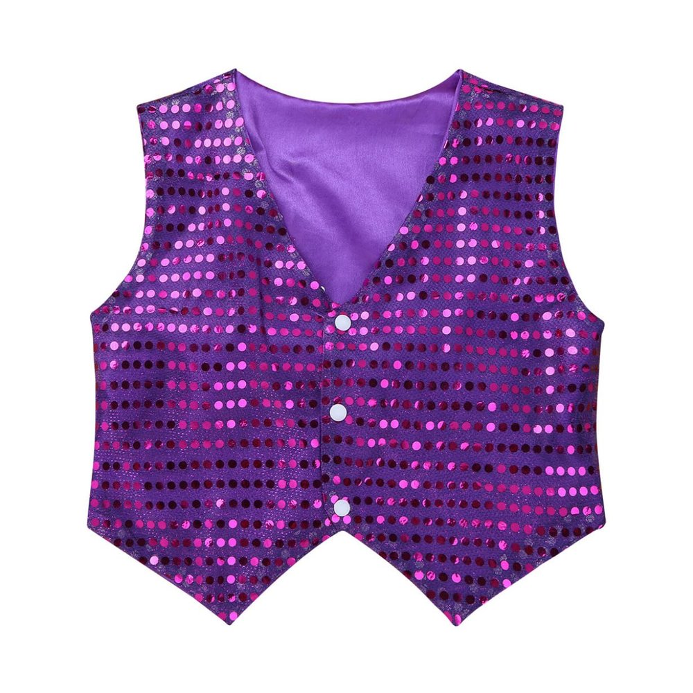 ACSUSS Kids Boys Sparkle Sequins Vest Waistcoat Jacket Hip-Hop Jazz Modern Dance Choir Performance Costume Purple 11-12 Years