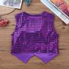 ACSUSS Kids Boys Sparkle Sequins Vest Waistcoat Jacket Hip-Hop Jazz Modern Dance Choir Performance Costume Purple 11-12 Years view 4