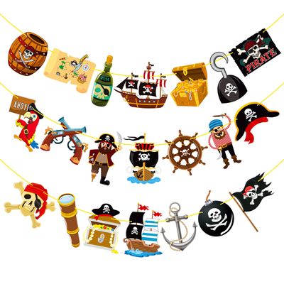 2Pcs Pirate Party Banner Pirate Party Decorations Pirate Birthday Party Cutout Banners for Pirate Theme Party Baby Shower Supplies