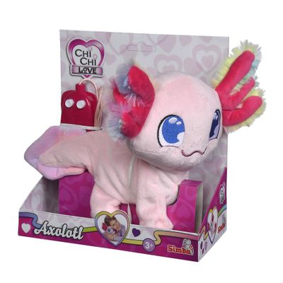 Chi Chi Love Axolotl, Cable Controlled, with Fluffy Rainbow Gill, Sound, Runs and Moves, 20 cm, from 3 Years