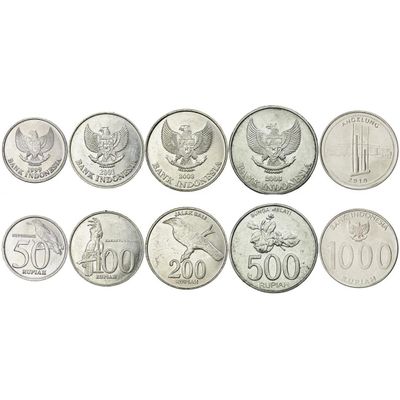 3 Coins from Indonesia | Indonesian Coin Set Collection 5 10 100 Rupiah | Circulated 1974-1978 | Parents with 2 Children | Minangkabau | Oil Lamp | Batang Garing