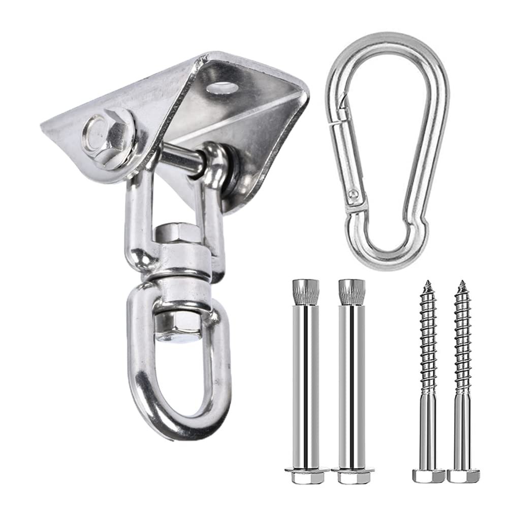 360 Swivel Swing Hangers for 1200lb Heavy Duty in 304 Stainless Steel, Swing Hook Set Fits Wood & Concrete for Yoga, Hammock, Trapeze, Boxing Sandbag Lifting Rope and Playground Suspension Equipments
