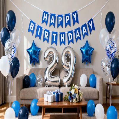 29th Birthday Party Decoration Blue for Him, Happy Birthday Banner Blue Number 29Birthday Star Foil Balloons Latex Confetti Balloons for Men Him 29 Years Old Birthday Supplies(29th)
