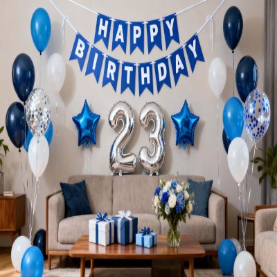 23rd Birthday Party Decoration Blue for Him, Happy Birthday Banner Blue Number 23 Star Foil Balloons Latex Confetti Balloons for Men Him 23 Years Old Birthday Supplies(23rd)