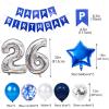 26th Birthday Party Decoration Blue for Men, Happy Banner Star Foil Balloons Latex Confetti Supplies - Number 26 for Him 26 Years Old view 3