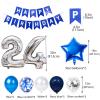 24th Birthday Party Decoration Blue for Men, Happy Birthday Banner Blue Number 24 Birthday Star Foil Balloons Latex Confetti Balloons for Men Him 24 Years Old Birthday Supplies(24th) view 3