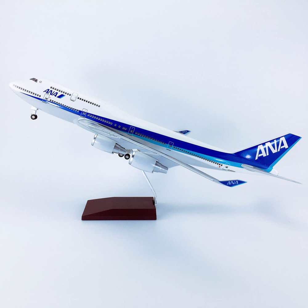 DKHOUN 18.5Inch ANA B747-400 Airplane Model with Wheels - Large Scale Jet Aircraft Resin Display Model for Collectors and Aviation Enthusiasts