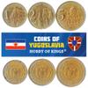 3 Coins from Yugoslavia | Yugoslav Coin Set Collection 1 2 5 Dinara | Circulated 2000-2002 | Yugoslavia National Bank | Gracanica Monastery | Yugoslav Parliament | Two Headed Eagle view 1