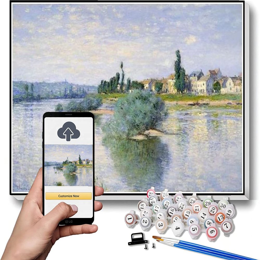DIY Oil Painting Kit,The Seine at lavacourt Painting by Claude Monet DIY Oil Painting Paint by Number Kits