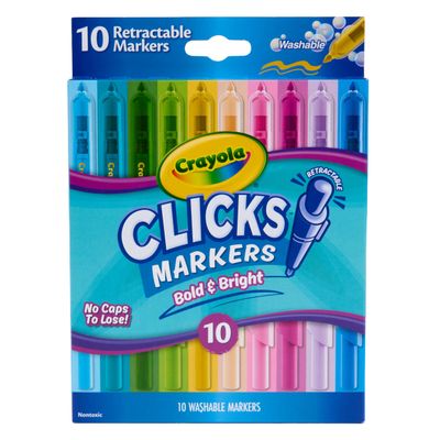 Crayola Clicks Retractable Markers - Bold (10ct), Stocking Stuffers for Kids & Toddlers, Christmas Gifts for Grandkids, No Dry Washable Markers for Kids
