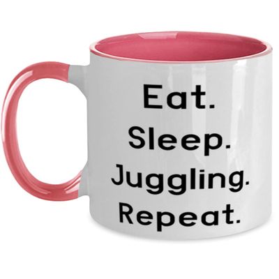 Joke Juggling Gifts, Eat. Sleep. Juggling. Repeat, Juggling Two Tone 11oz Mug From Friends, Jugglingpresentgift juggling balls, Juggling clubs, Juggling scarves, Juggling rings, How to juggle