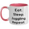 Joke Juggling Gifts, Eat. Sleep. Juggling. Repeat, Juggling Two Tone 11oz Mug From Friends, Jugglingpresentgift juggling balls, Juggling clubs, Juggling scarves, Juggling rings, How to juggle view 1