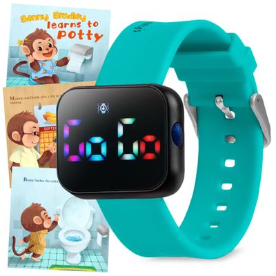 Potty Training Watch for Kids V2  A Water Resistant Potty Reminder Device for Boys & Girls to Train Your Toddler with Fun/Musical & Vibration Interval Reminder with Potty Training eBook (Turquoise)