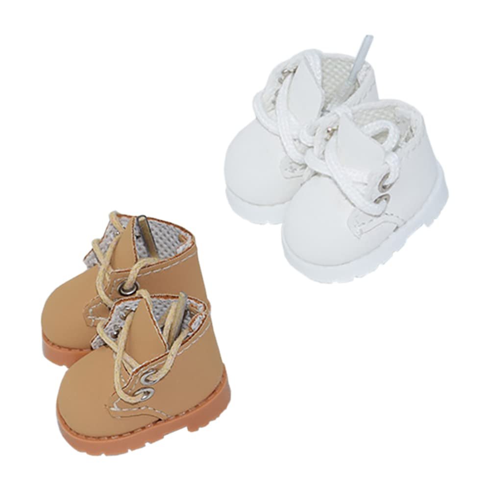 niannyyhouse 10cm Plushie Doll Leather Shoes Length 3.8cm Doll Dress Up (White+Brown)