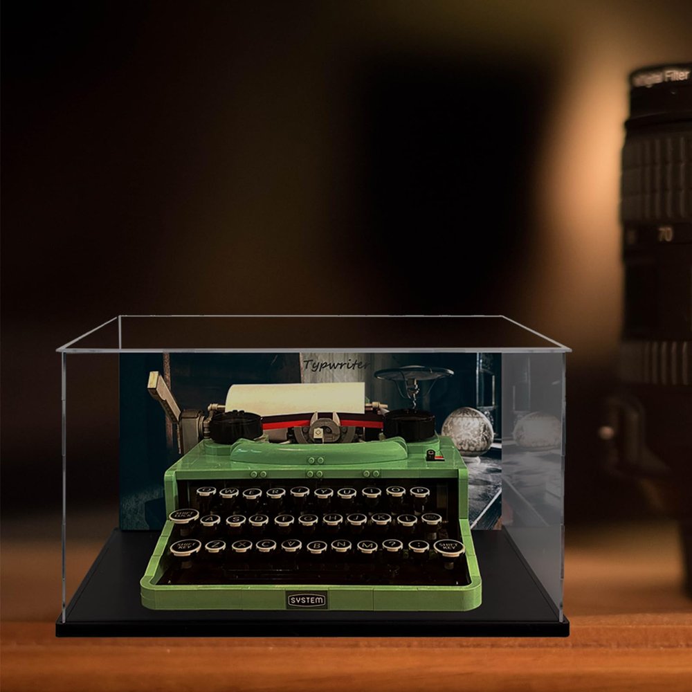Acrylic Display Case for Ideas Typewriter 21327 Building Kit with Customized Designbackground. Assemble Display Case for Collectibles,Dust-Free,Clear.(13.812.27.9 inch;353120 cm)