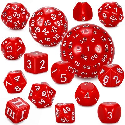 CiaraQ DND Polyhedral Dice Set (15pcs) D4-D100 Game Dice with Dice Bag for Dungeons and Dragons Role Playing Table Games (Red & White)