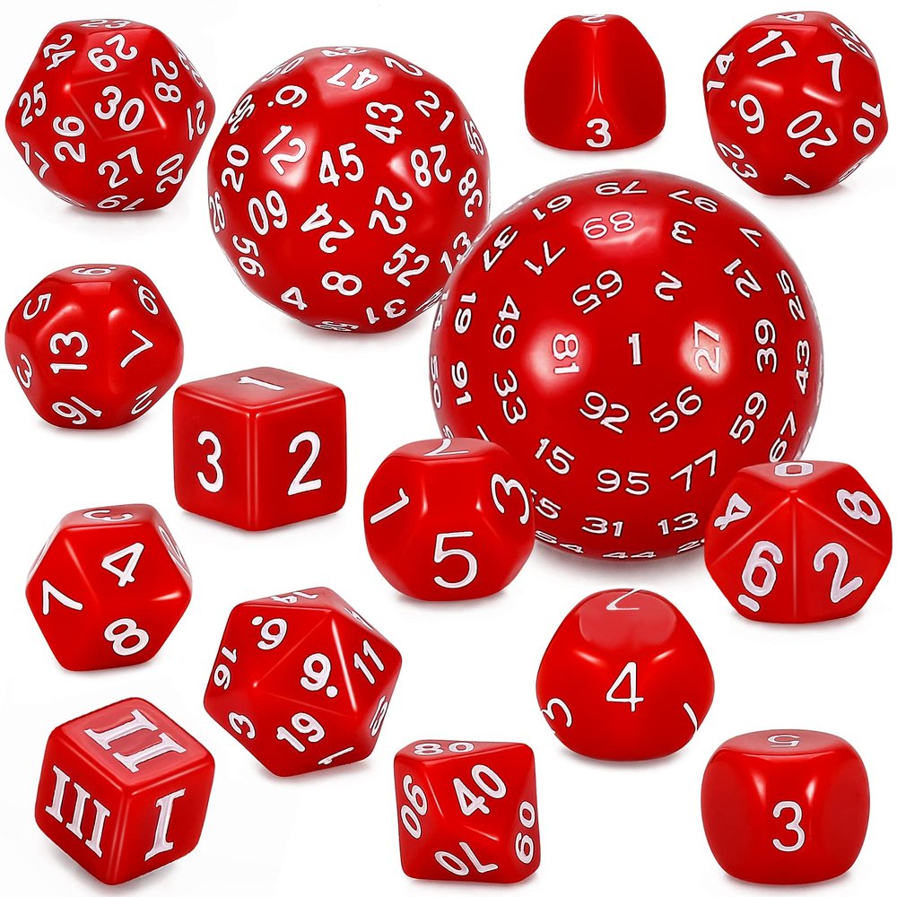 CiaraQ DND Polyhedral Dice Set (15pcs) D4-D100 Game Dice with Dice Bag for Dungeons and Dragons Role Playing Table Games (Red & White)