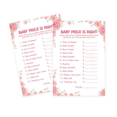 50 Baby Shower Games for Girl-Baby Price Is Right,Floral Theme, Thick Cardstock, Fun and Easy to Play