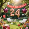 24th Birthday Party Decorations Rose Gold for Women, Birthday Banner Rose Red Number 24 Balloons Star Foil Balloons 24th Birthday Confetti Balloons for Women 24 Years Old Birthday Party(24th) view 3