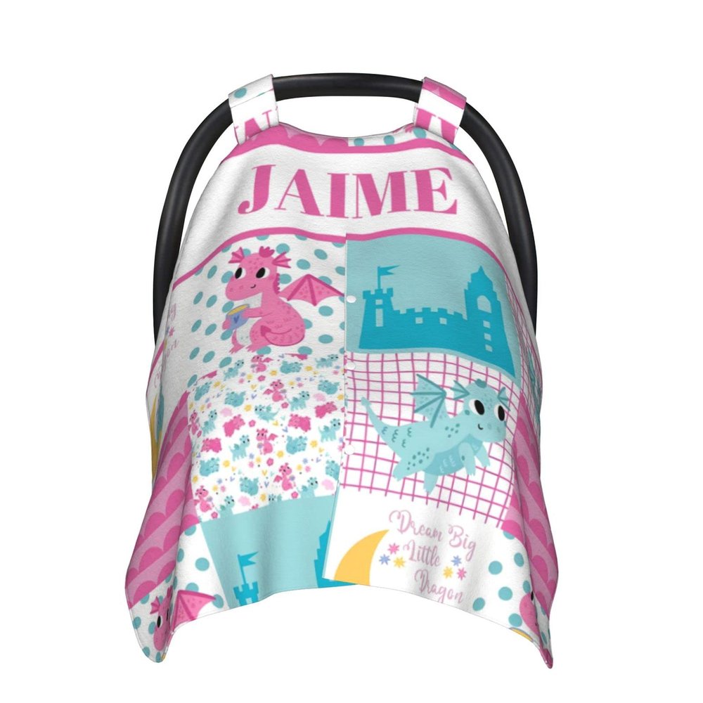 Personalized Baby Car Seat Canopy for Girls, Custom Name Baby Car Seats Covers for Babies, Opening Minky Nursing Breastfeeding Stroller Cover Infant Carseat Canopies for Newborn (Cute Dragon Pink)