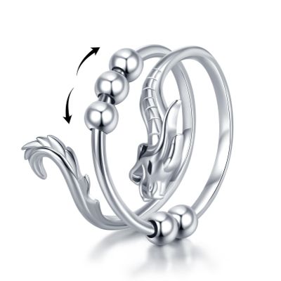Daixiya Anti Anxiety Ring 925 Sterling Silver Chinese Dragon Adjustable Anxiety Fidget Ring With Bead Spinner Rings Dragon Jewelry Gifts for Men Women Women Teens (8)