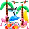 Cotiny 16 Pack Inflatable Palm Flamingo Tree Beach Ball Parrot Sharks Pool Party Toys Giant Tropical Inflatable Toys for Hawaiian Swimming Pool Decor Outdoor Activities view 1