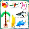 Cotiny 16 Pack Inflatable Palm Flamingo Tree Beach Ball Parrot Sharks Pool Party Toys Giant Tropical Inflatable Toys for Hawaiian Swimming Pool Decor Outdoor Activities view 2