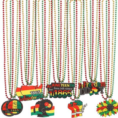 NOVWANG 21Pcs Happy Juneteenth Party Favors Beaded Necklaces Metallic Bead Necklaces for Juneteenth Freedom Independence Day Patriotic Party Favors Decorations Supplies 7 Designs