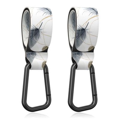 Gukeniu Baby Stroller Hooks for Hanging Bags, Universal Stroller Clips Accessories, Mommy Hook for Diaper Bag, Shopping Cart, Purse, Backpack - 2 Pack, Minimalist Feather