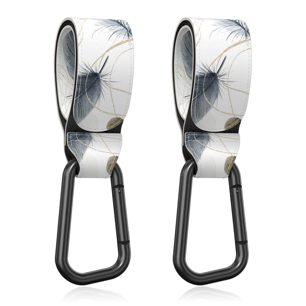 Gukeniu Baby Stroller Hooks for Hanging Bags, Universal Stroller Clips Accessories, Mommy Hook for Diaper Bag, Shopping Cart, Purse, Backpack - 2 Pack, Minimalist Feather