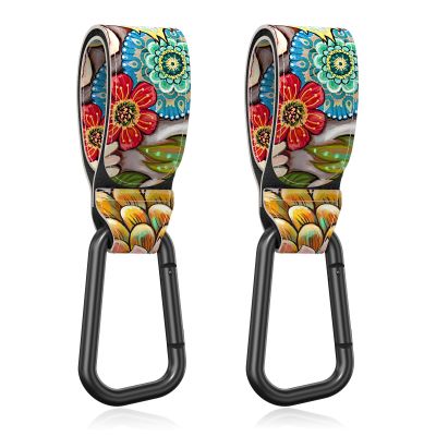 Gukeniu Baby Stroller Hooks for Hanging Bags, Universal Stroller Clips Accessories, Mommy Hook for Diaper Bag, Shopping Cart, Purse, Backpack - 2 Pack, Retro Flower