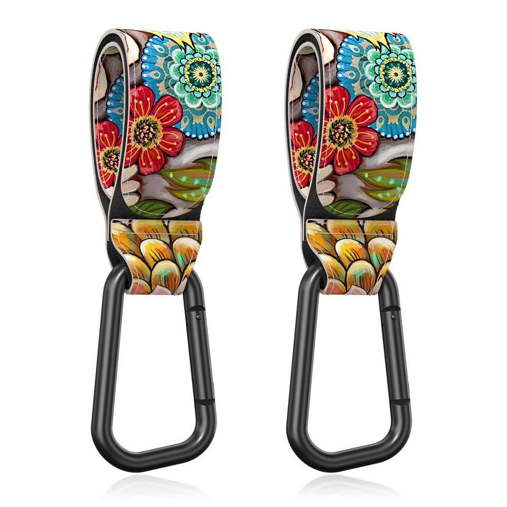 Gukeniu Baby Stroller Hooks for Hanging Bags, Universal Stroller Clips Accessories, Mommy Hook for Diaper Bag, Shopping Cart, Purse, Backpack - 2 Pack, Retro Flower