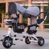 Double Lightweight Child 3 Wheel Bike, Children 4 in 1 Trike Twin Seat Trolley,Comfort Tricycle with Basket, Detachable Handlebar and Canopy for 12 Months to 6 Years (115x98cm(45.3x38.6in), Blue) view 2