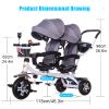 Double Lightweight Child 3 Wheel Bike, Children 4 in 1 Trike Twin Seat Trolley,Comfort Tricycle with Basket, Detachable Handlebar and Canopy for 12 Months to 6 Years (115x98cm(45.3x38.6in), Blue) view 3