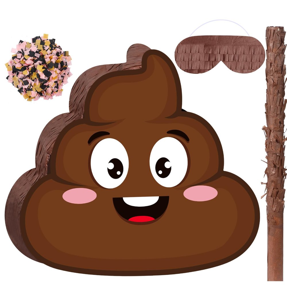 Harrycle Poop Piata Set Included Brown Funny Poop Piata Black Yellow Piatas Stick Blindfold Confetti for Adults Birthday Fiestas Poop Party Game Decorations, 13.4 x 12.6 x 3 Inch