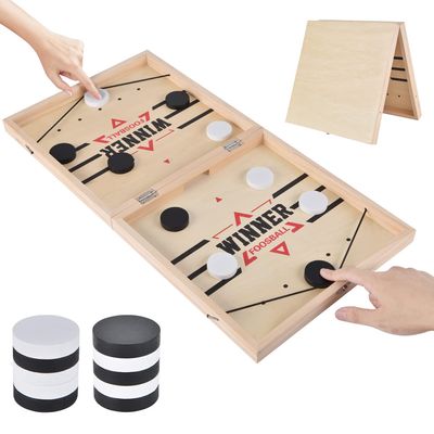 22.8" Foldable Large Fast Sling Puck Game Slingshot Games Toy for Adults Table Desktop Battle Wooden Hockey Table Game Family Foosball Winner Board Games