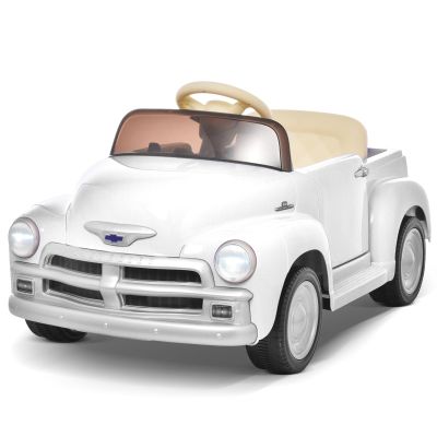 Joywhale 12V Kids Ride on Car Licensed Chevrolet 3100 Pickup Battery Powered Motorized Electric Car, with 7AH Big Battery, 2.4G Remote Control, 3-Speeds, Storage Space, Music, Retro Style, White